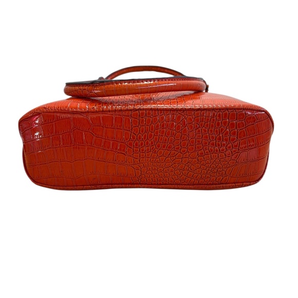 Anne Klein Faux Croc Embossed Tote Bag Orange Shoulder Purse Gold Hardware - Picture 14 of 16